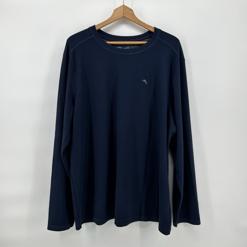 Tommy Bahama Island Sleepwear Mens 2XL Navy Textured Lounge Shirt Resort Dadcore